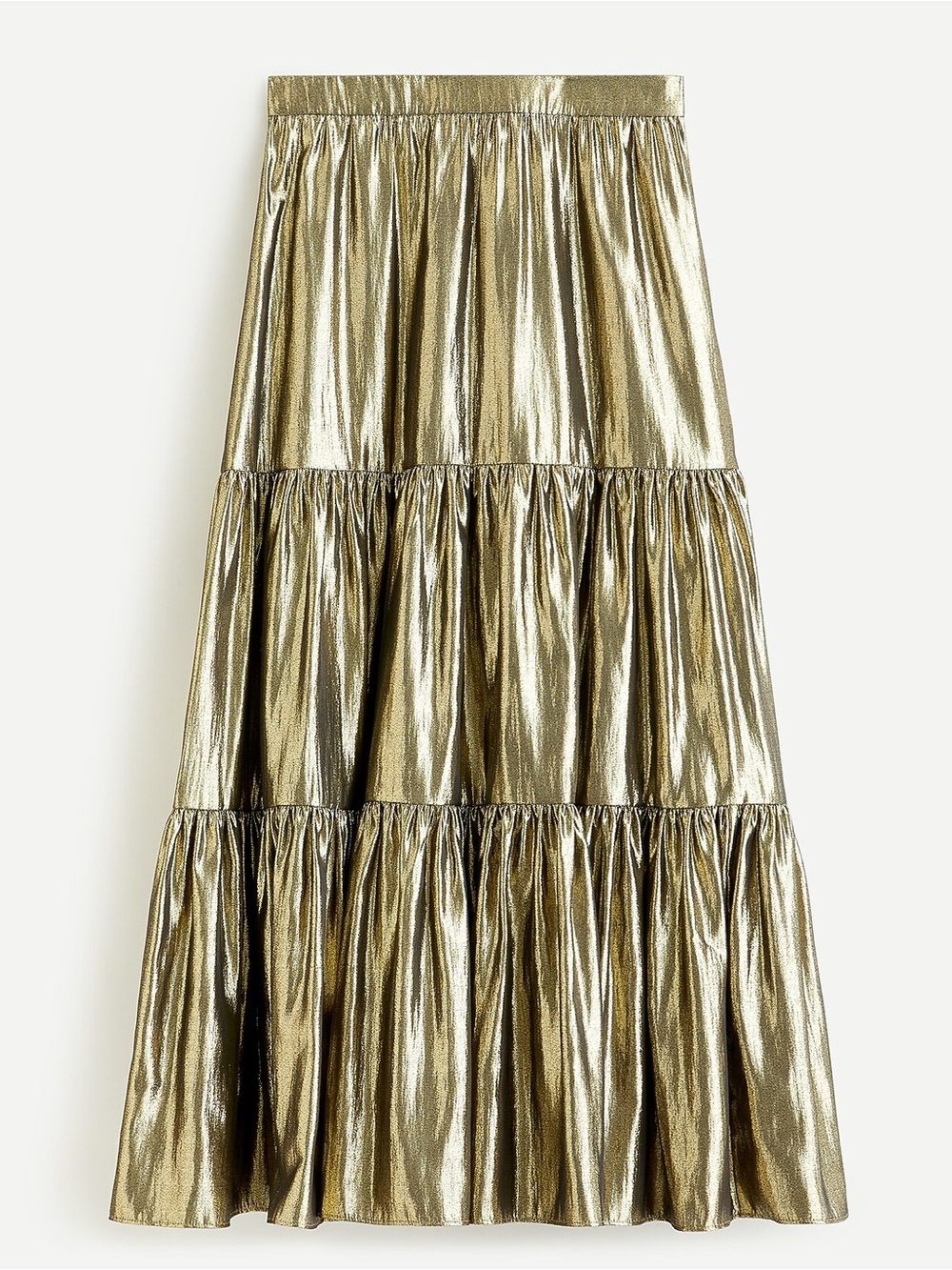 J. Crew Metallic Gold Tiered Maxi Long Skirt Perfect for Fall - Picture 2 of 9